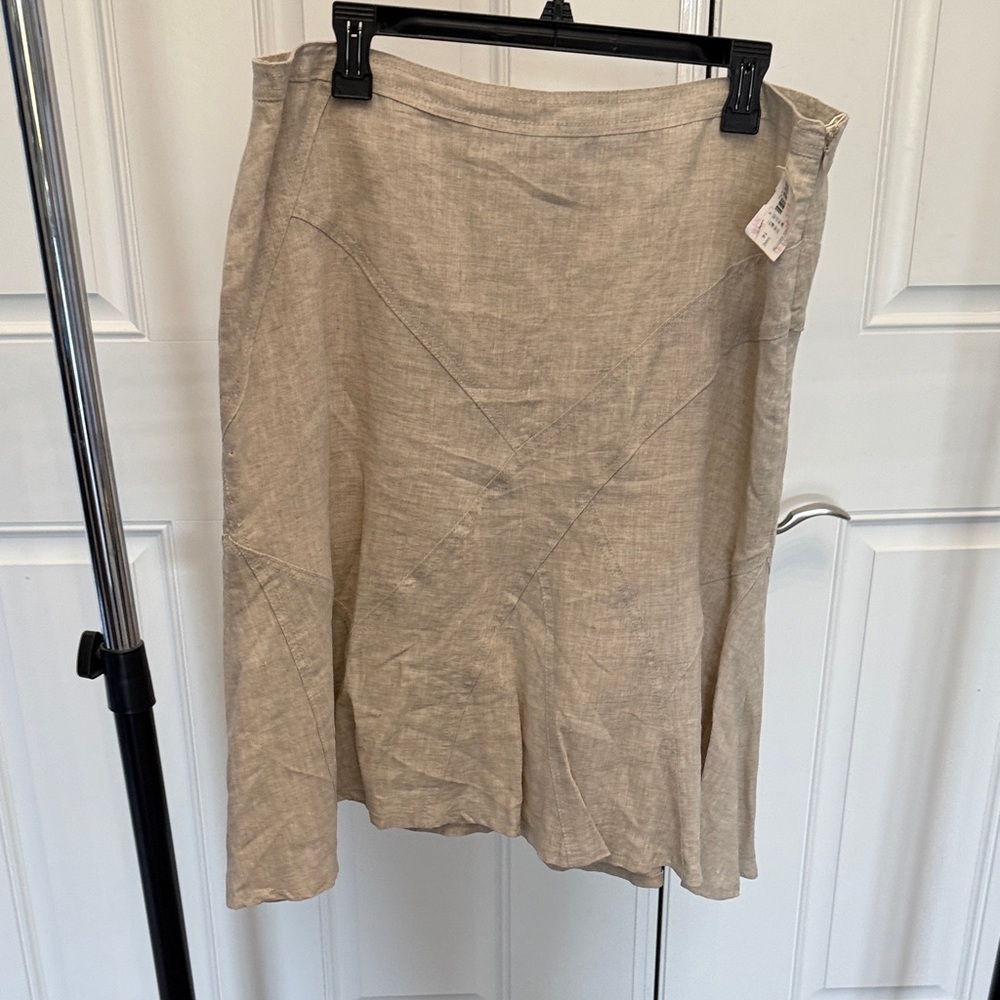 SOLO MODA Classic A-Line Linen Blend Skirt - Beige